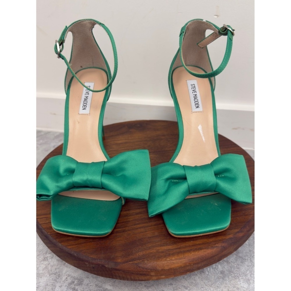 Steve Madden Green Satin Bow Ankle-Strap‎ Heels